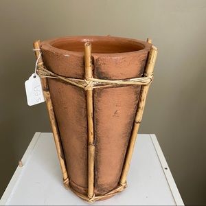 New Ceramic Vase W/Rattan Accents